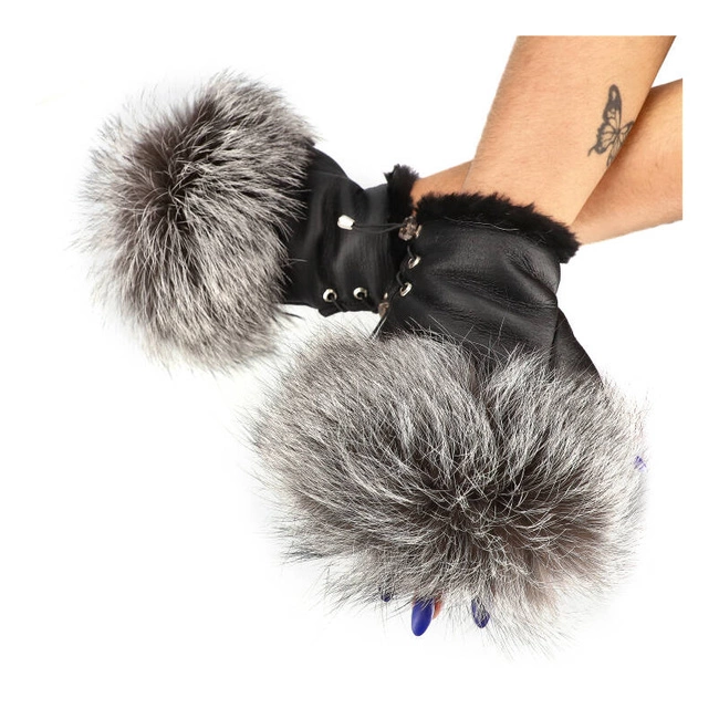 Handschuhe Luka-Pelli - R09-1 Rękawiczki Bez Palców Z Naturalnym Futrem Z Lisa